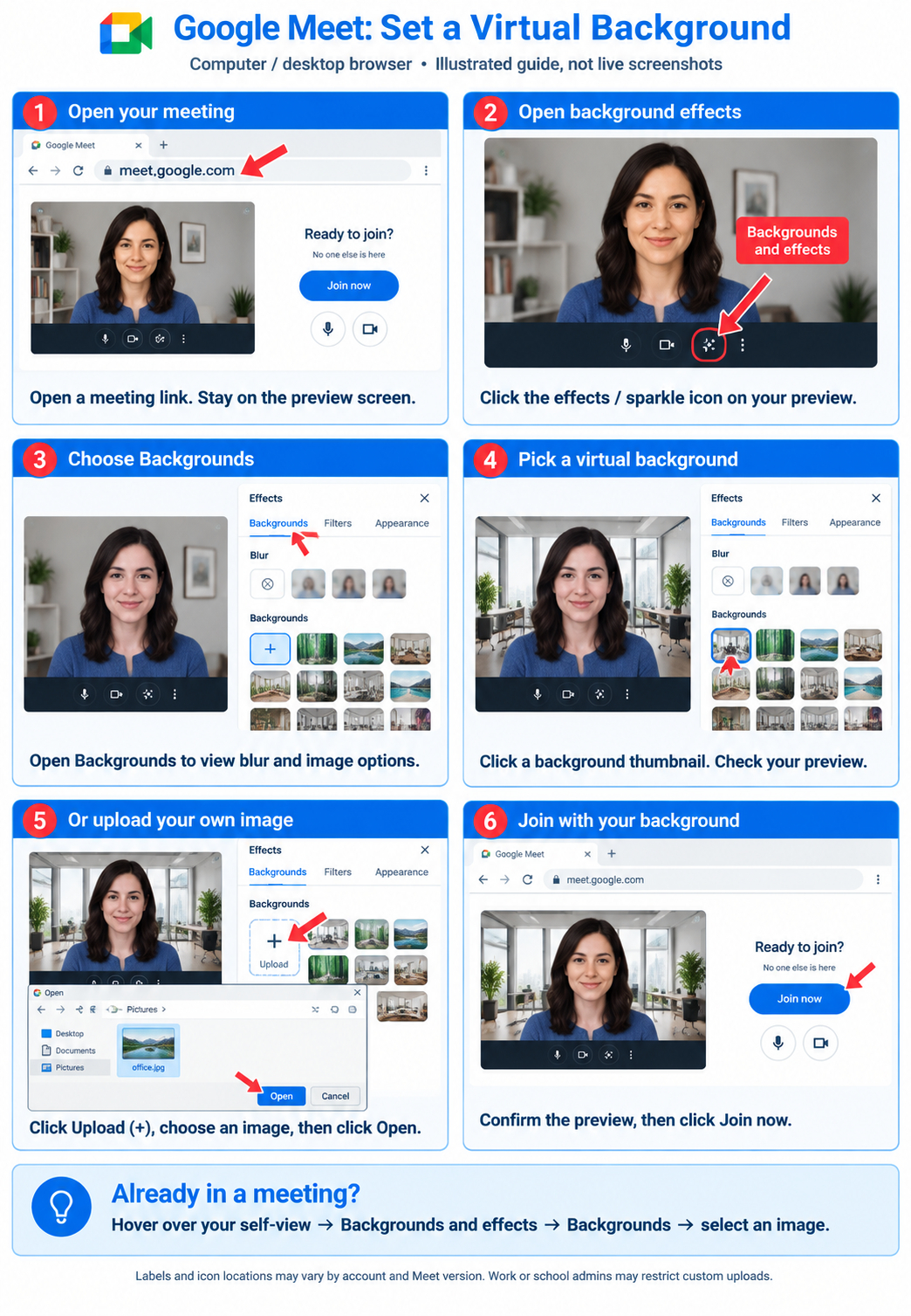 How to set up a virtual background in Google meet