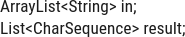 Java code snippet demonstrating ArrayList and List CharSequence usage for Oracle Java SE 17 Developer