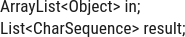 Java code snippet illustrating ArrayList and List CharSequence for Oracle Java SE 17 Developer certification