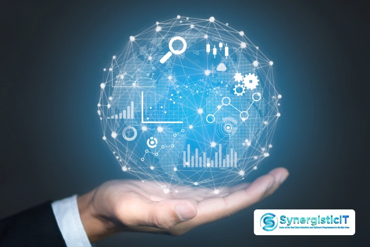 Data analytics and statistical programming concepts visualized within a globe, representing SAS interview preparation.