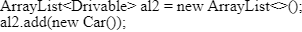 Java code snippet demonstrating ArrayList and Car object instantiation for developer practice test.