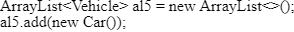 Java code snippet illustrating ArrayList and Car object usage for technical assessment.