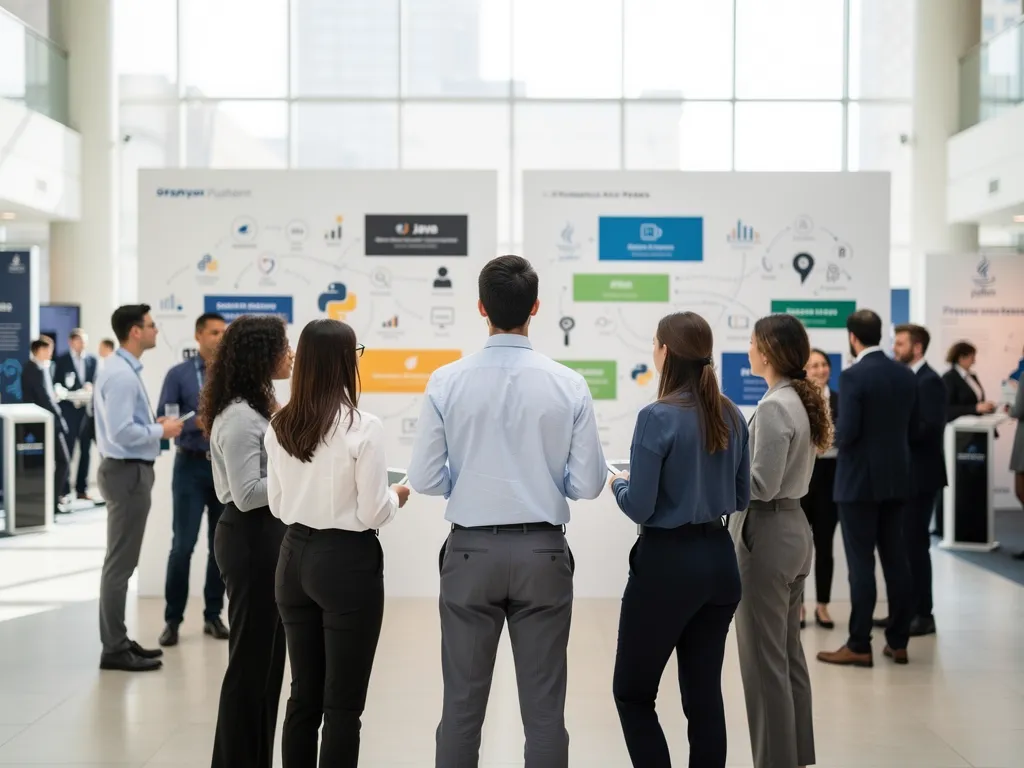 Jobseeker weighing programming language options on a whiteboard