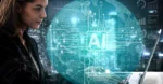 Woman interacting with holographic AI representation, exploring $700K-$900K AI job opportunities.